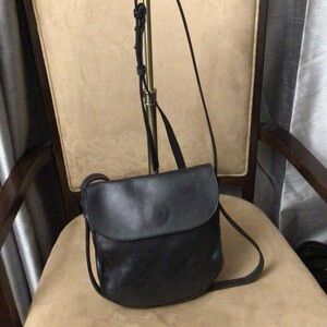 Roots Black Leather Crossbody Bag